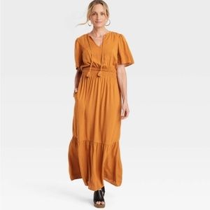 Knox Rose Woman's Flutter Short Sleeve V-neck w/ Tassels Maxi Dress